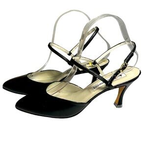 Pepe Jimenez Black Leather Ankle Strap Heels Sz 8.5